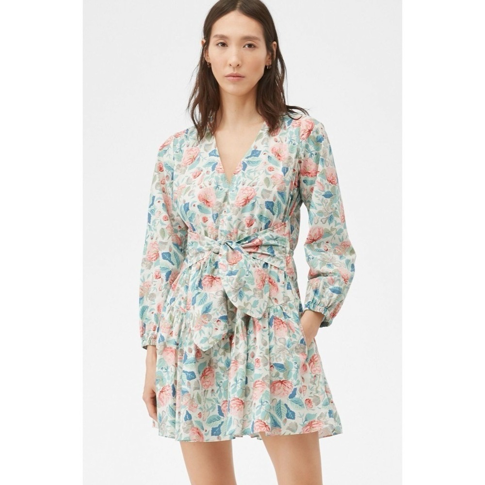 La Vie REBECCA TAYLOR Paint Garden Floral Dress Tie Waist Mini Spring Medium